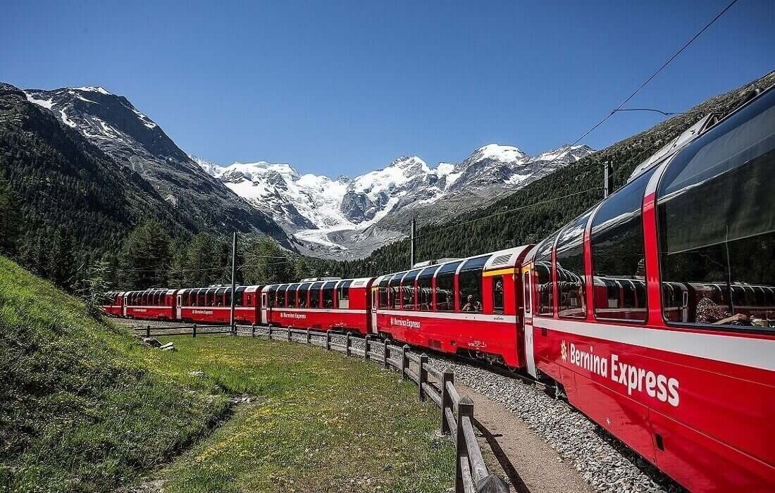 Bernina Express and Glacier Express panoramic trains in Switzerland
