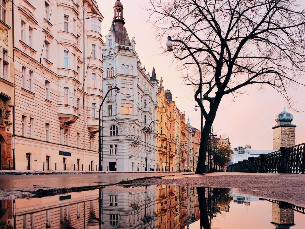 The beautiful buildings along the Vltava River