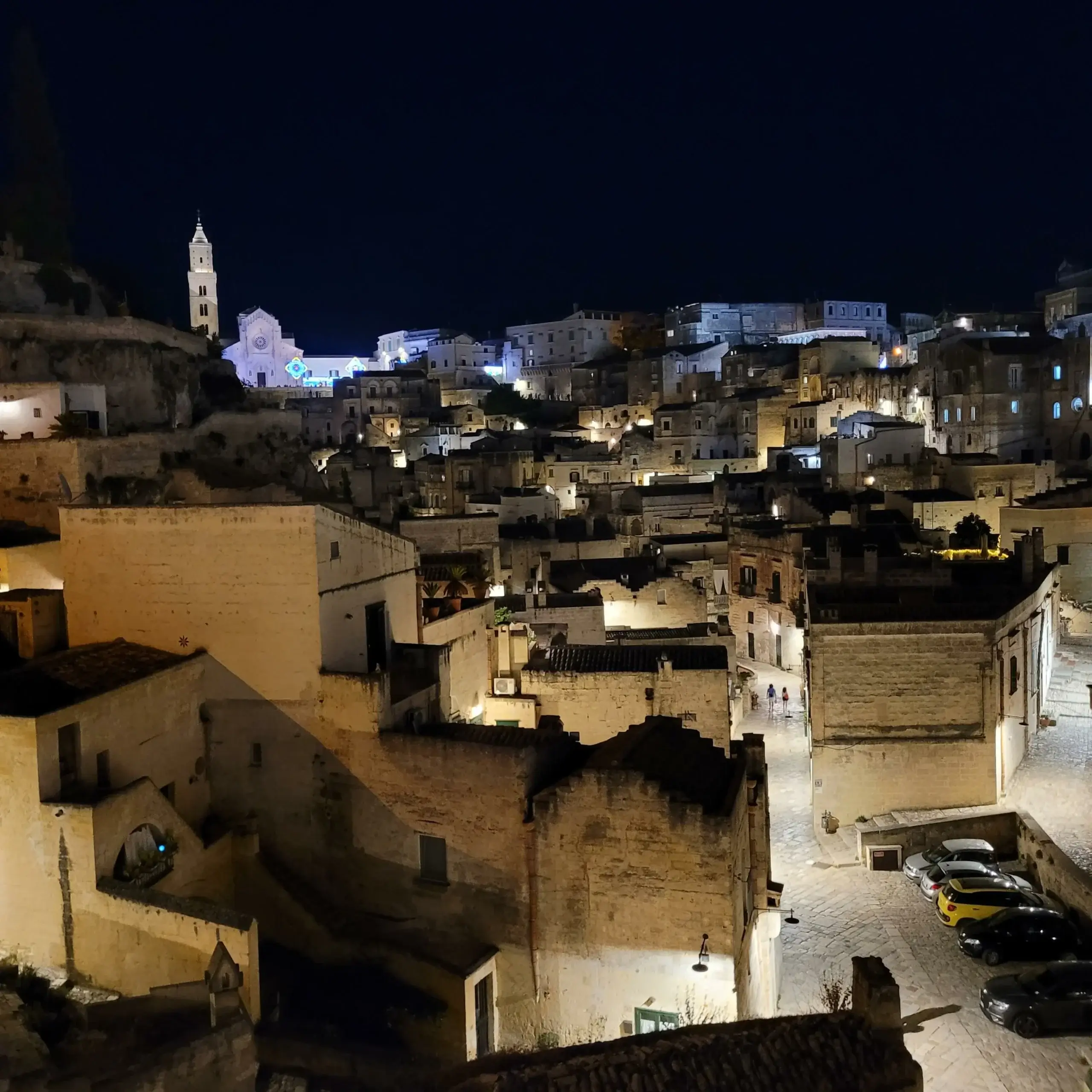 The Sassi district in Matera by night