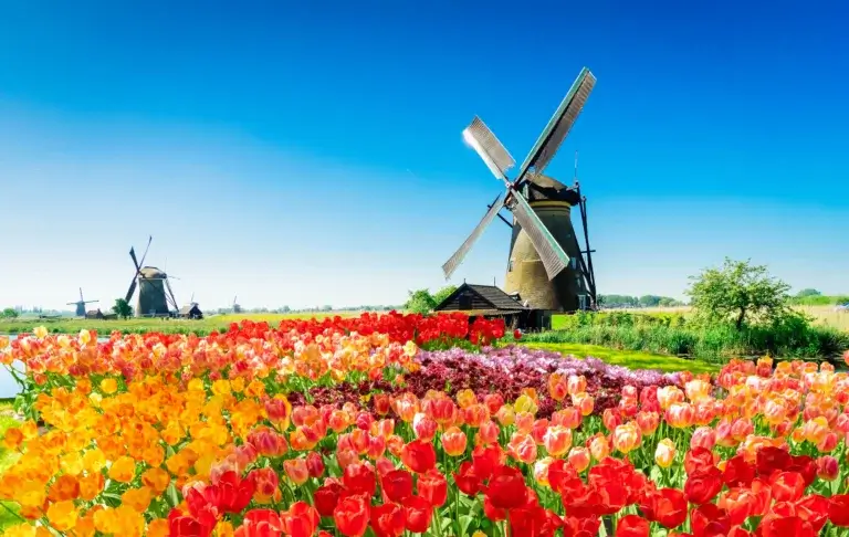 Mølle i Amsterdam, Holland. Holland med tog
