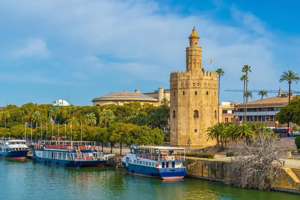 The Golden Tower – one of the most iconic landmarks in Seville beside the Guadalquivir River.