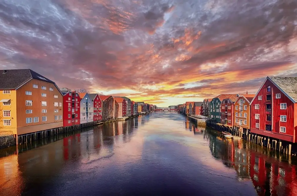 Colourful houses along the Trondheim Canal